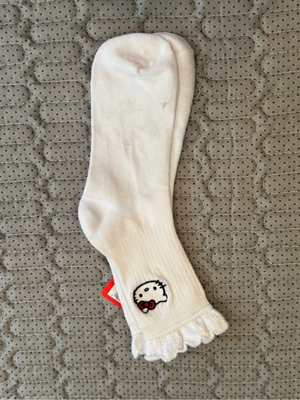 Hello Kitty White Ankle Socks with Red Bow Patch